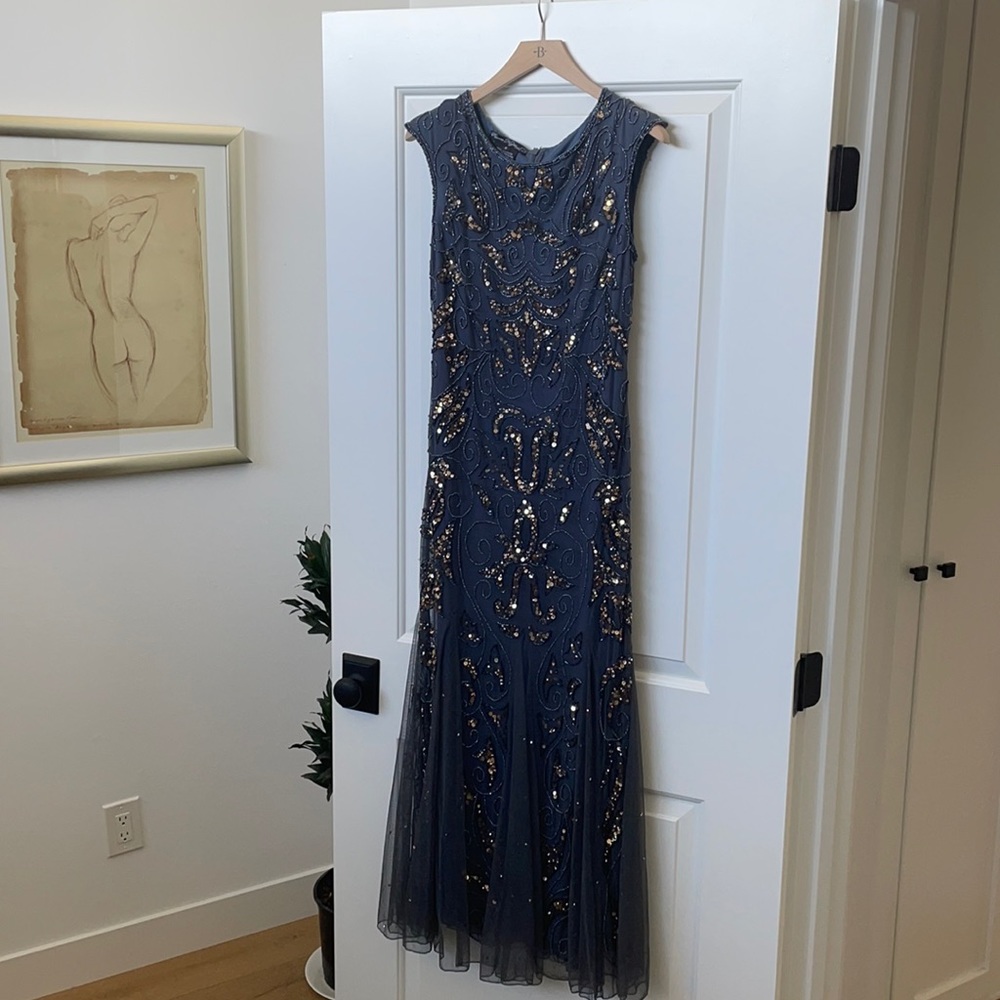 Blue Sequin & Beaded Dress Size 6 / M